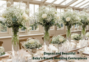 Peças centrais de casamento elegantes e bonitas com respiração de bebê